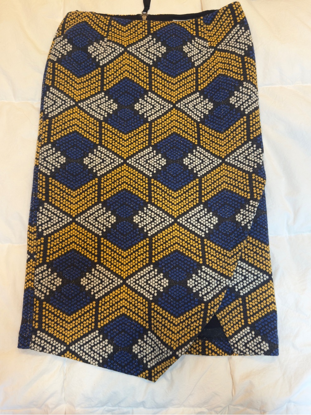 Mauve Geometric Pencil Skirt in Blue, Mustard & White